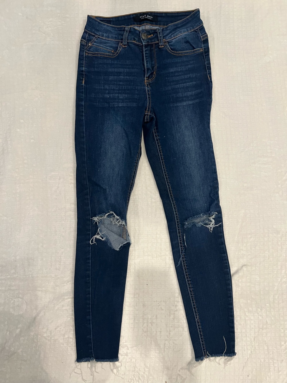 Wax Jean Dark Blue Ripped Skinny Jeans